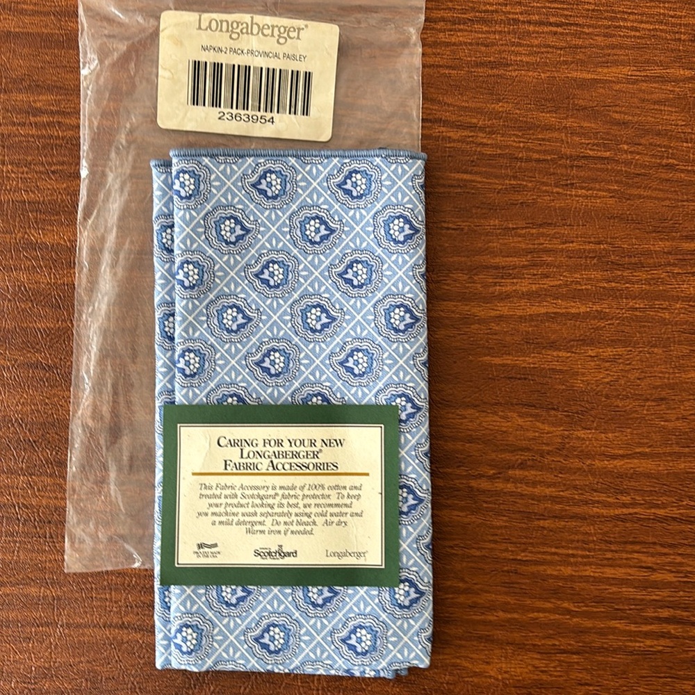 🌺 Longaberger Set of Two Provincial Paisley Print Cloth Napkins NWT